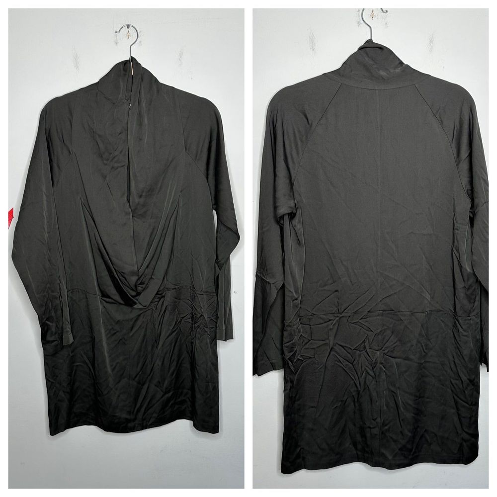 Zero + Maria Cornejo Charcoal Gray Long Sleeve Draped Cocoon Short Dress Size 12